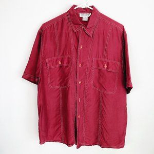 O'Kief & O'Kief Collection 100% Silk Red Button Up